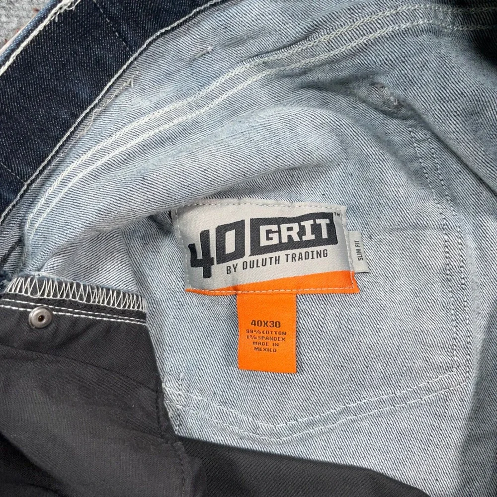 40 Grit Duluth Trading Carpenter Jeans Mens 40x30 Slim Fit Utility Blue Workwear
